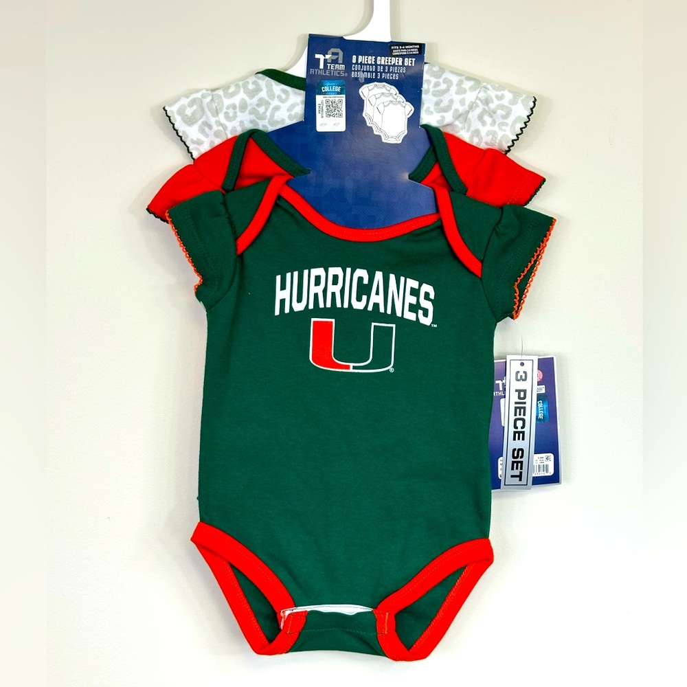 NWT Miami Hurricanes 3-piece Onesie/Creeper set